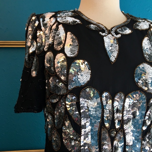 NWT Vintage 80s fully beaded sequined silk dress - Picture 2 of 12